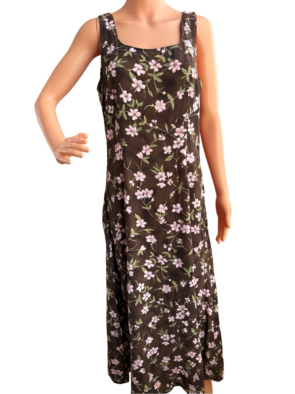 Ann Taylor Brown Floral Slip Dress with Pink Blossoms